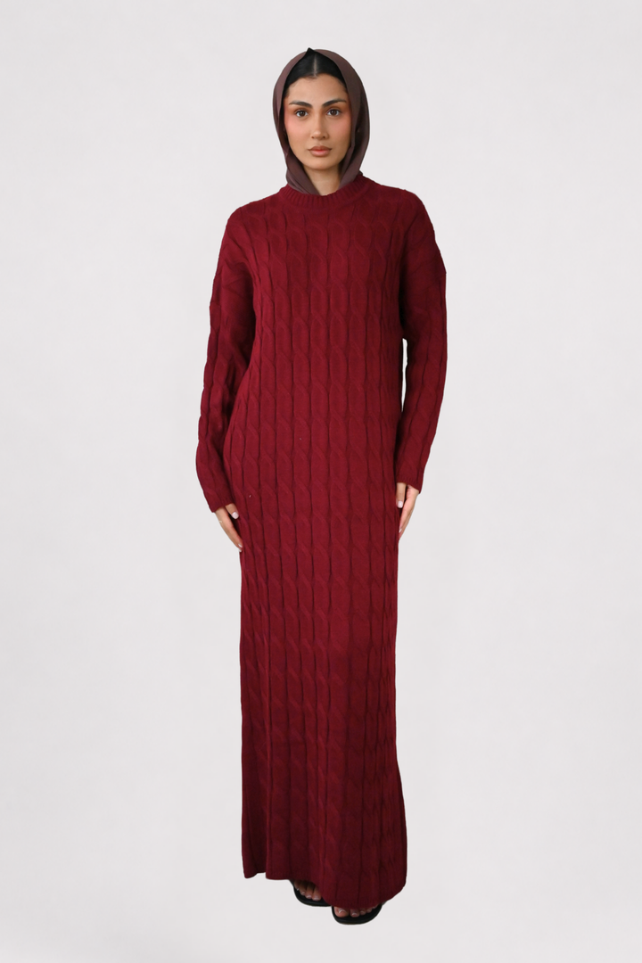Wine Cable Knit Dress