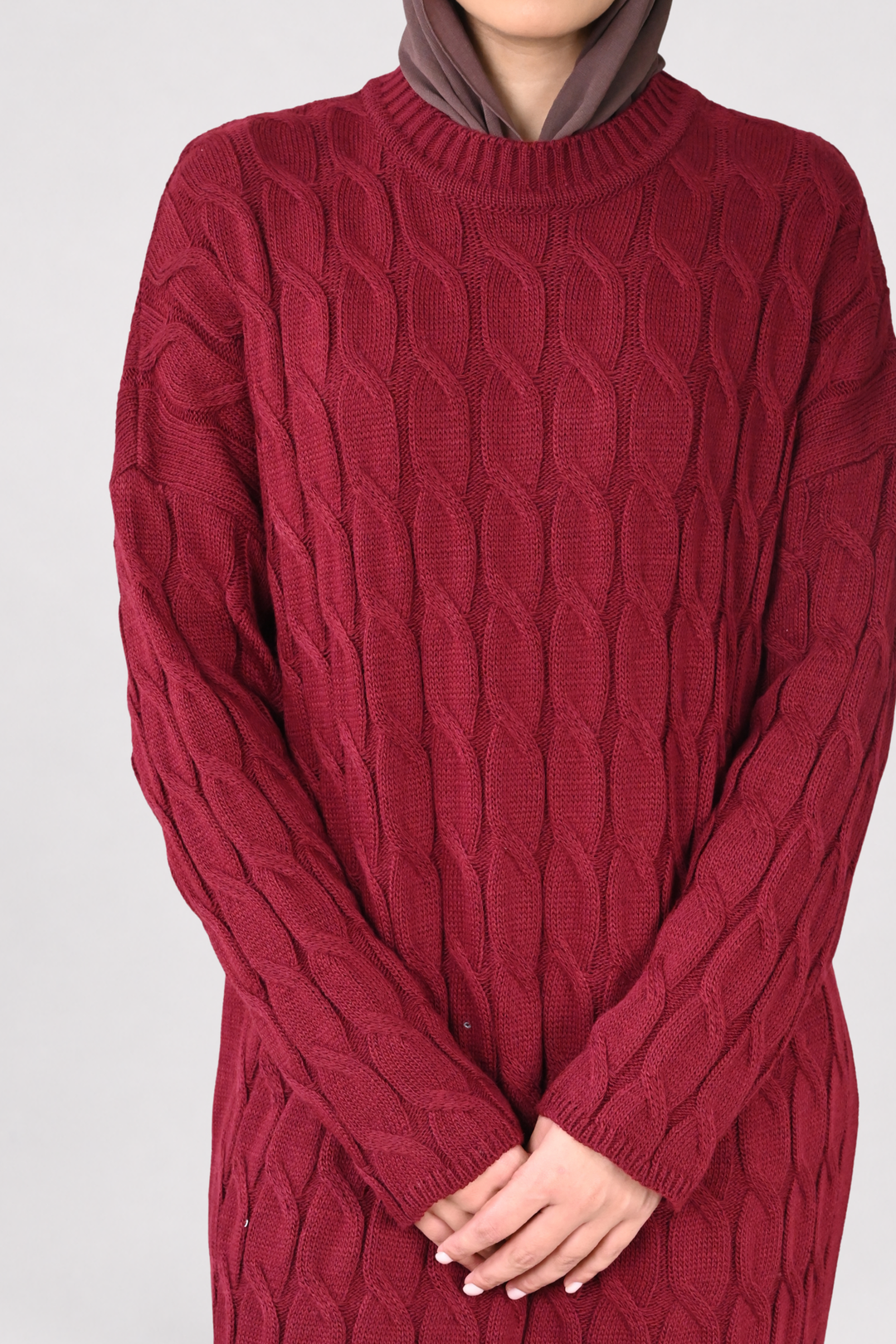 Wine Cable Knit Dress