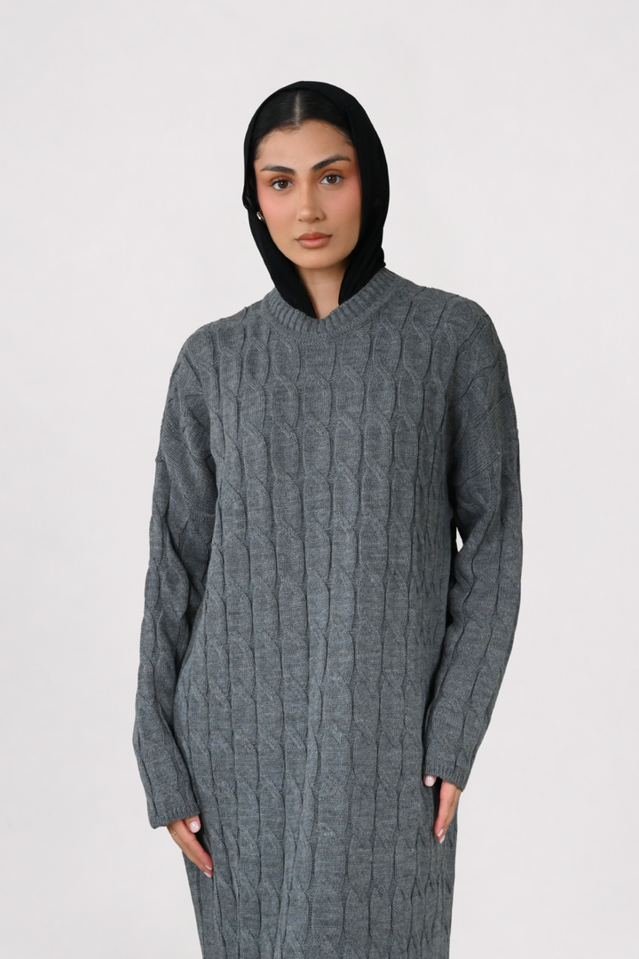 Grey Cable Knit Dress