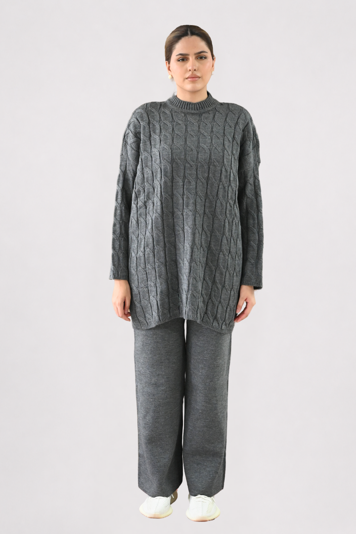 Grey Cable Knit Longline Co-ord