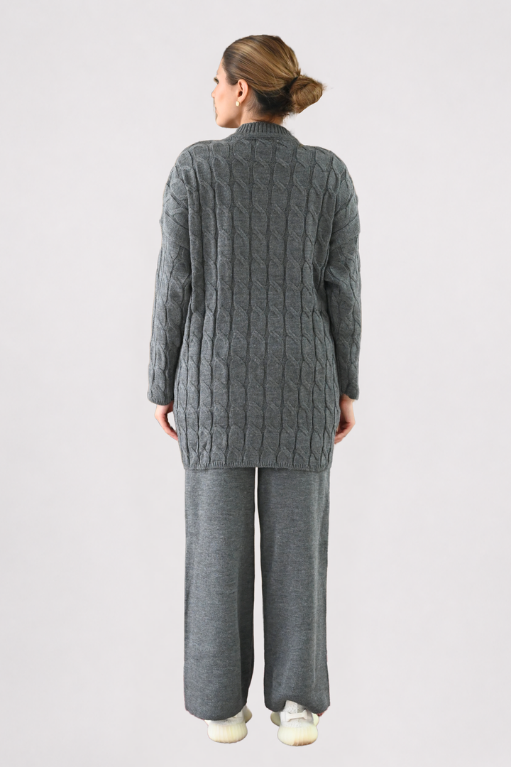 Grey Cable Knit Longline Co-ord