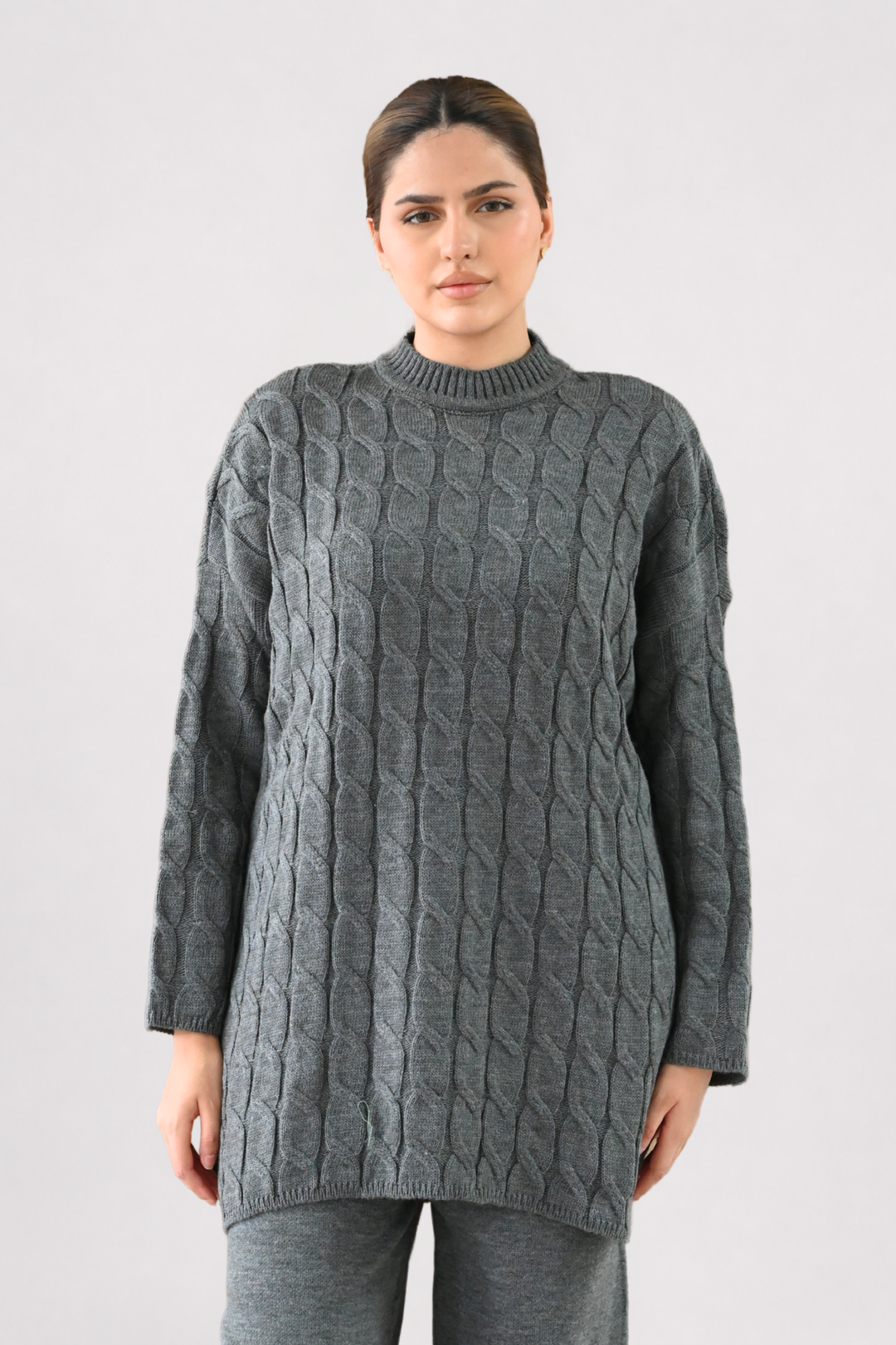 Grey Cable Knit Longline Co-ord