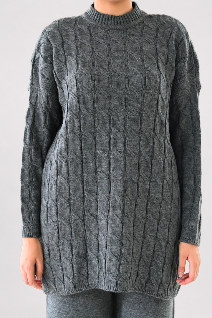 Grey Cable Knit Longline Co-ord