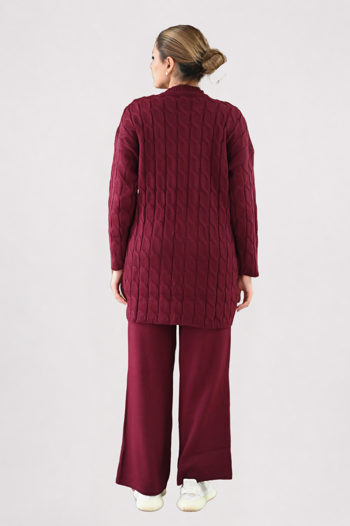 Wine Cable Knit Longline Co-ord