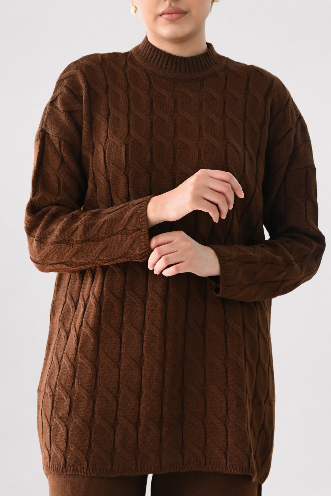 Brown Cable Knit Longline Co-ord