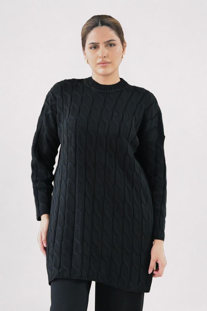 Black Cable Knit Longline Co-ord