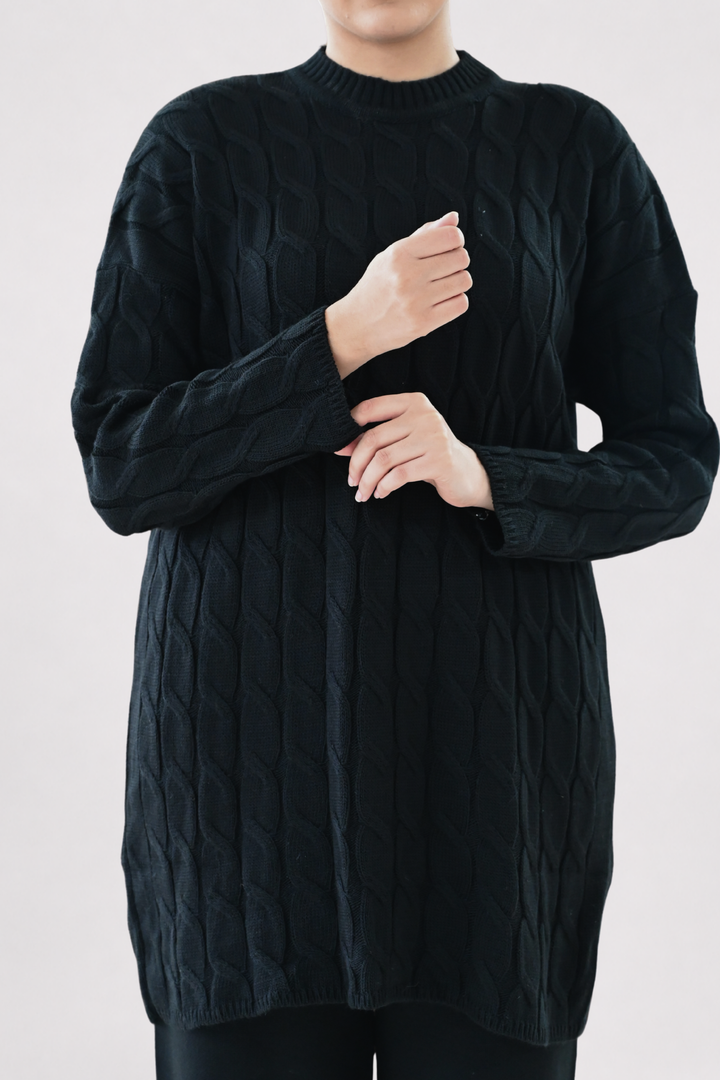 Black Cable Knit Longline Co-ord