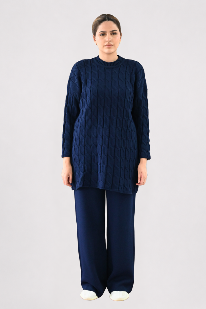 Navy Cable Knit Longline Co-ord