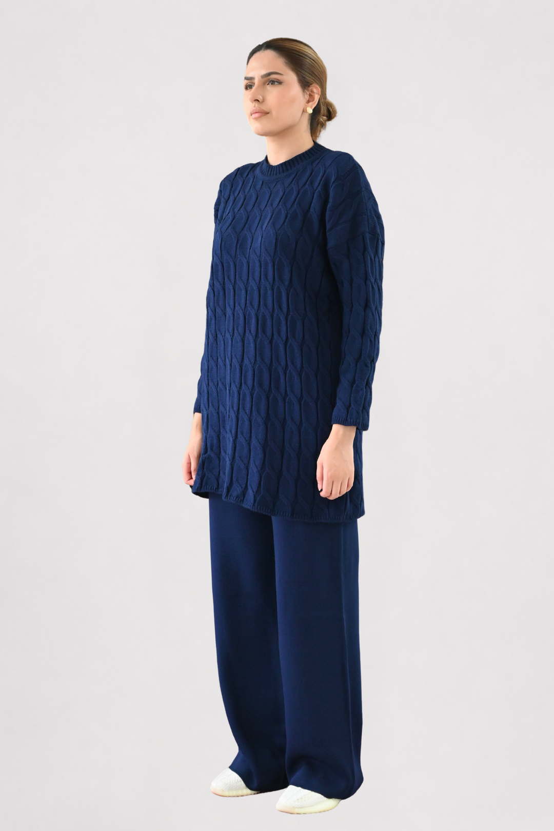 Navy Cable Knit Longline Co-ord