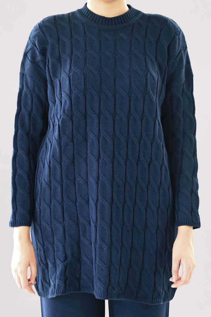 Navy Cable Knit Longline Co-ord