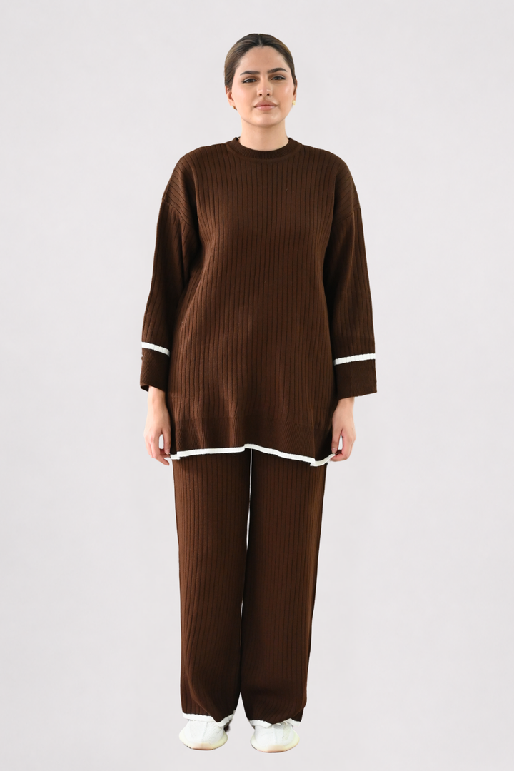 Brown Ribbed Knit Co-ord