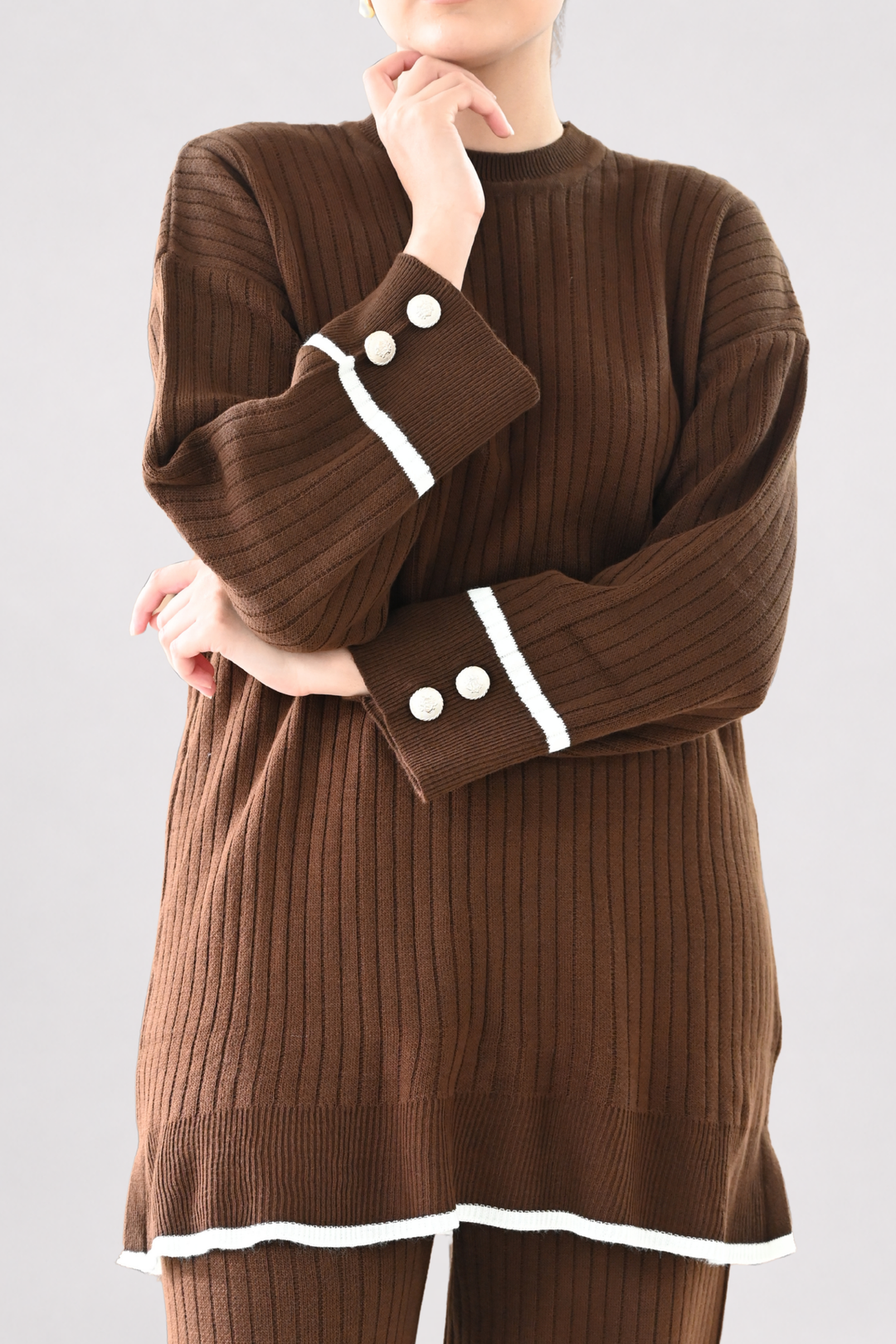 Brown Ribbed Knit Co-ord
