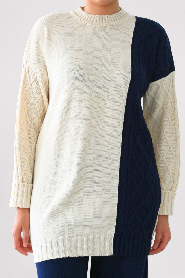 Colour Block Cable Knit Co-ord - Navy