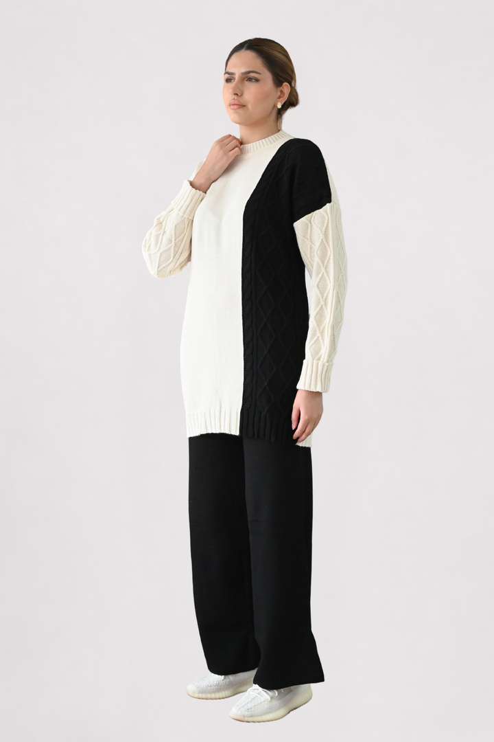 Colour Block Cable Knit Co-ord - Black