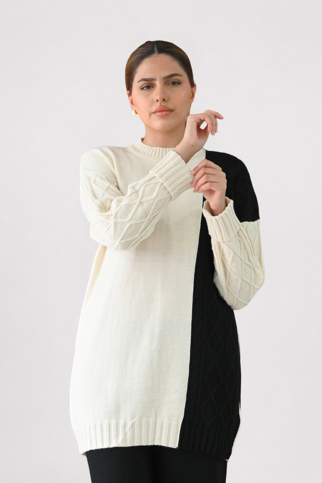 Colour Block Cable Knit Co-ord - Black