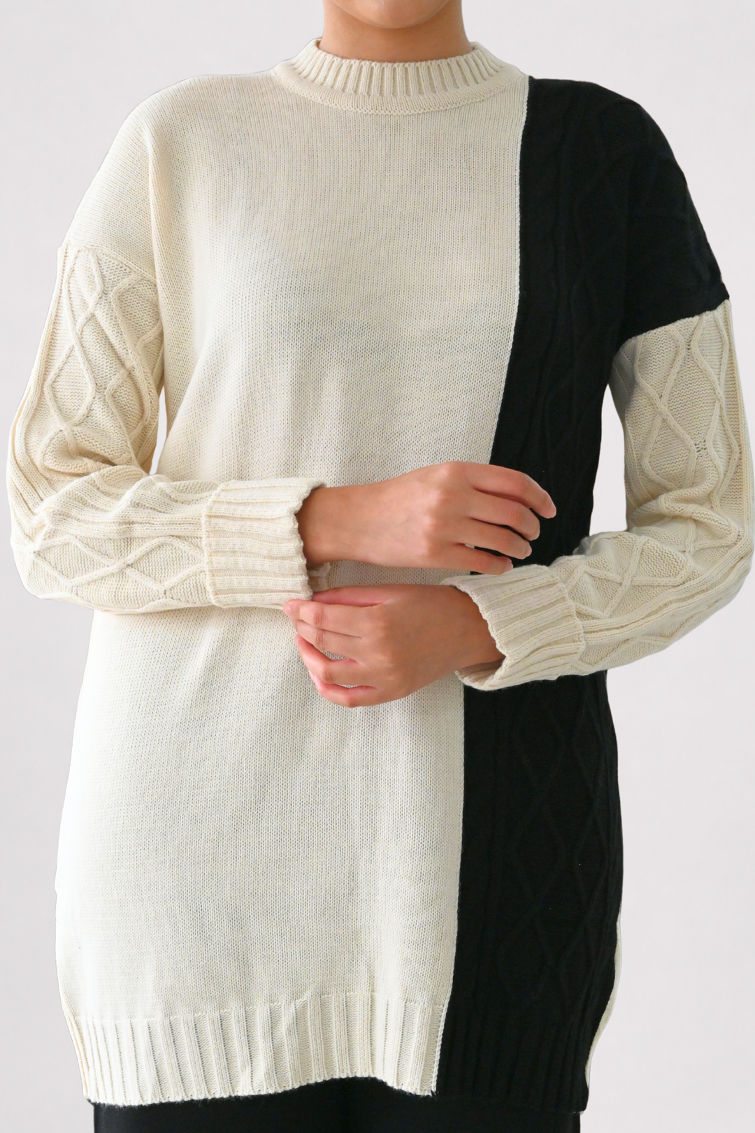 Colour Block Cable Knit Co-ord - Black