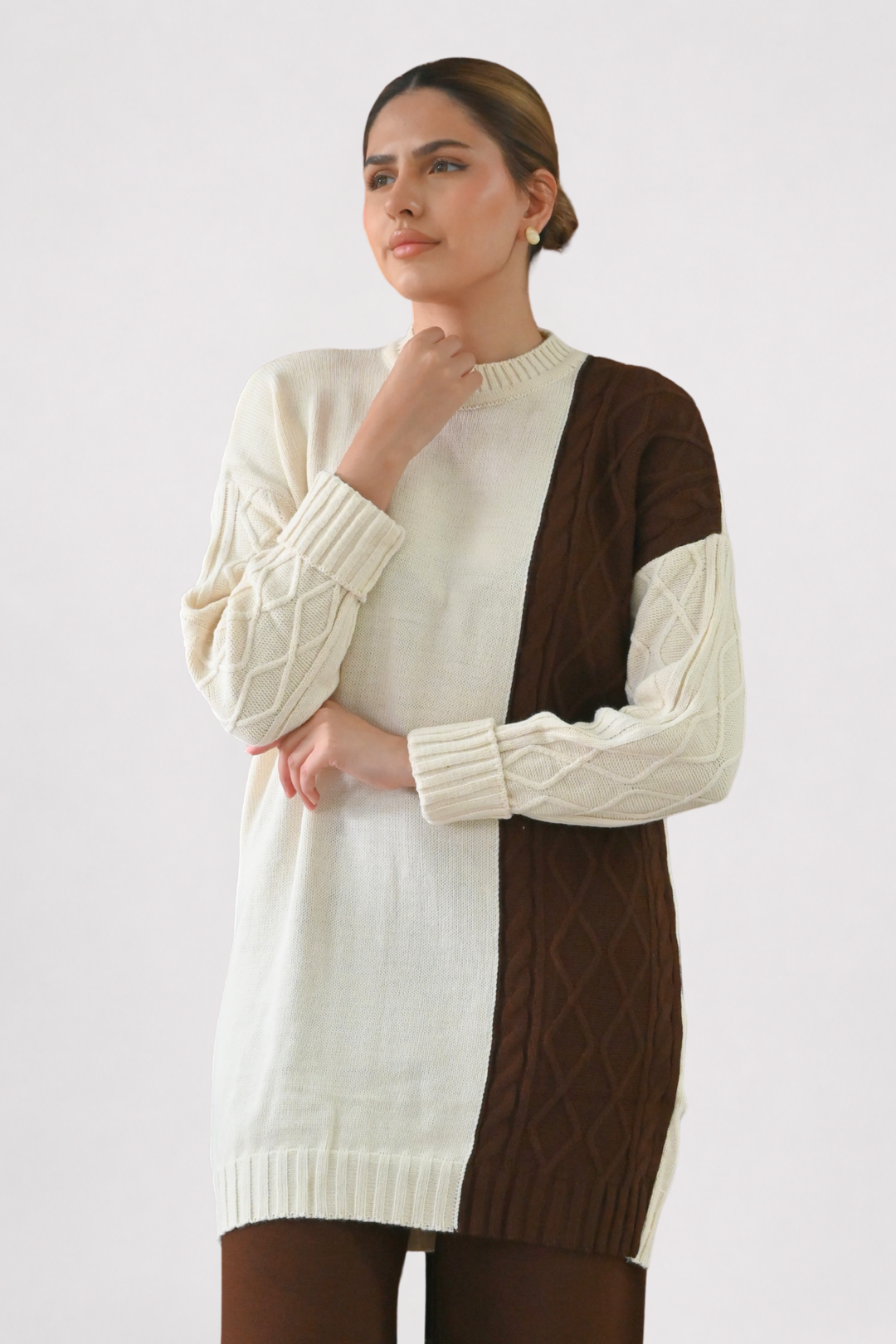 Colour Block Cable Knit Co-ord - Brown