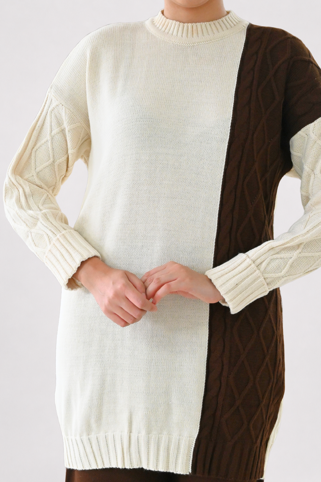 Colour Block Cable Knit Co-ord - Brown