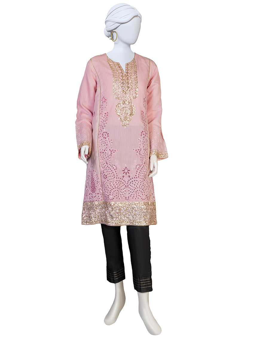 Paper Cotton Pink Kurti - J. Junaid Jamshed