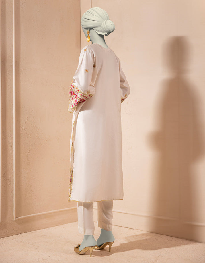 Raw Silk White Kurti - J. Junaid Jamshed