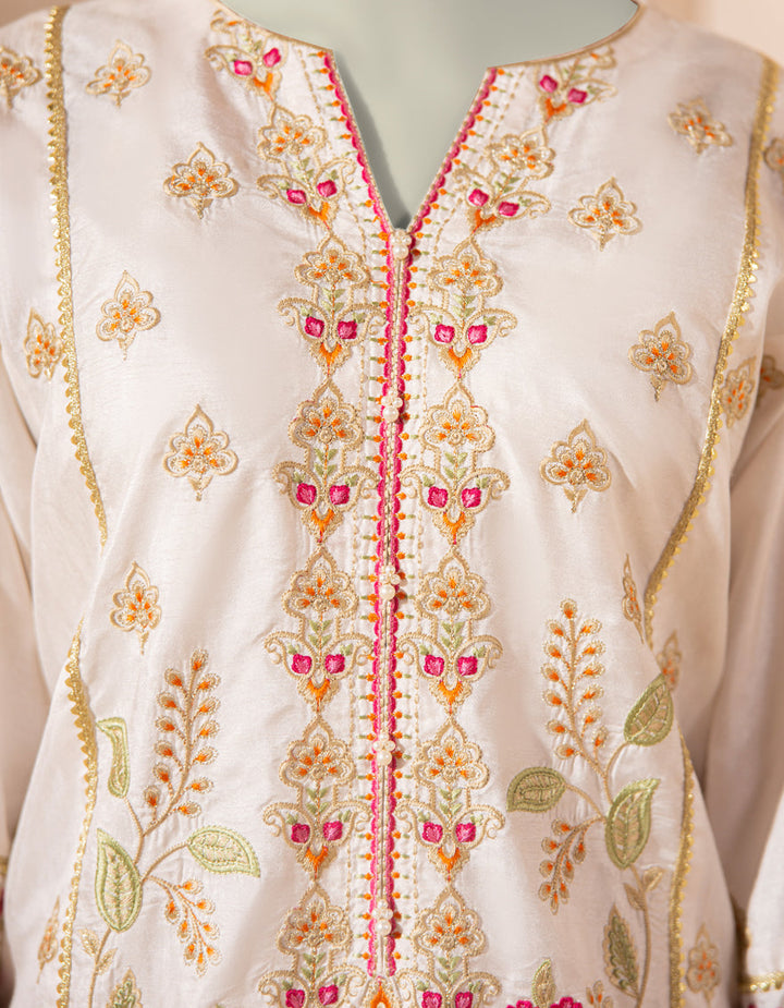 Raw Silk White Kurti - J. Junaid Jamshed