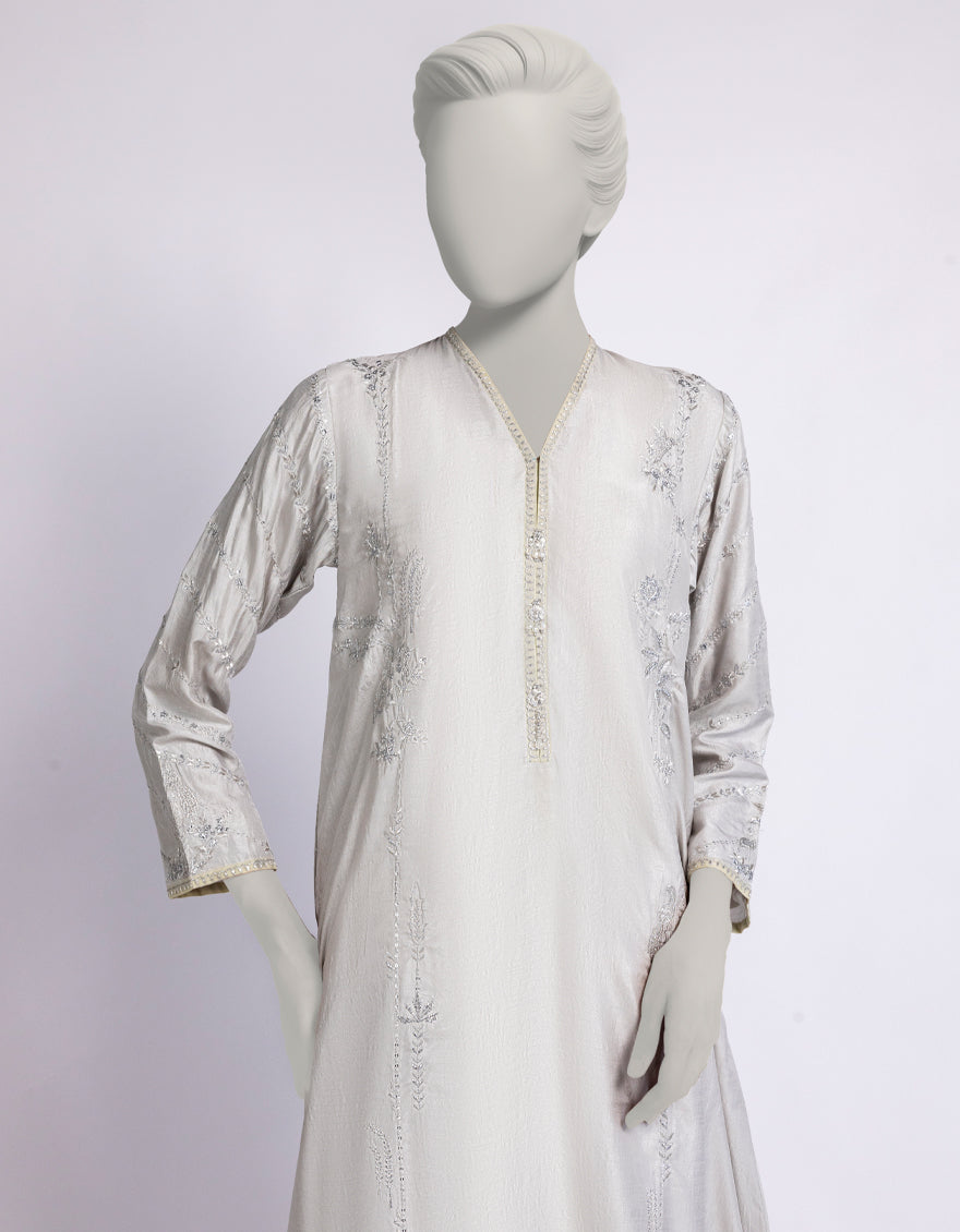 Raw Silk Maroon Kurti - J. Junaid Jamshed