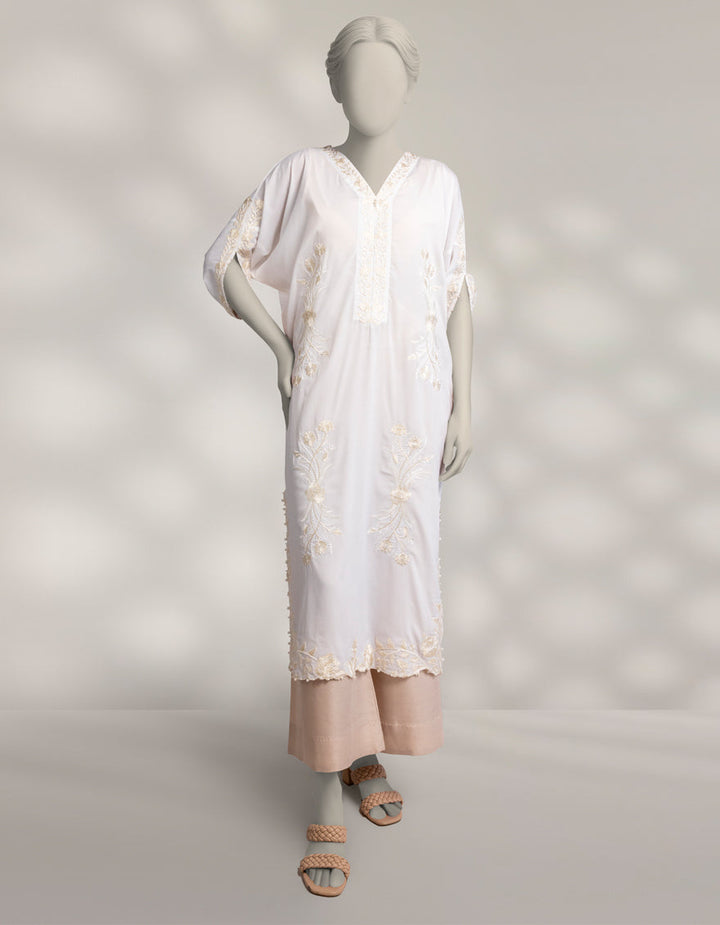 Silk White Kurti - J. Junaid Jamshed