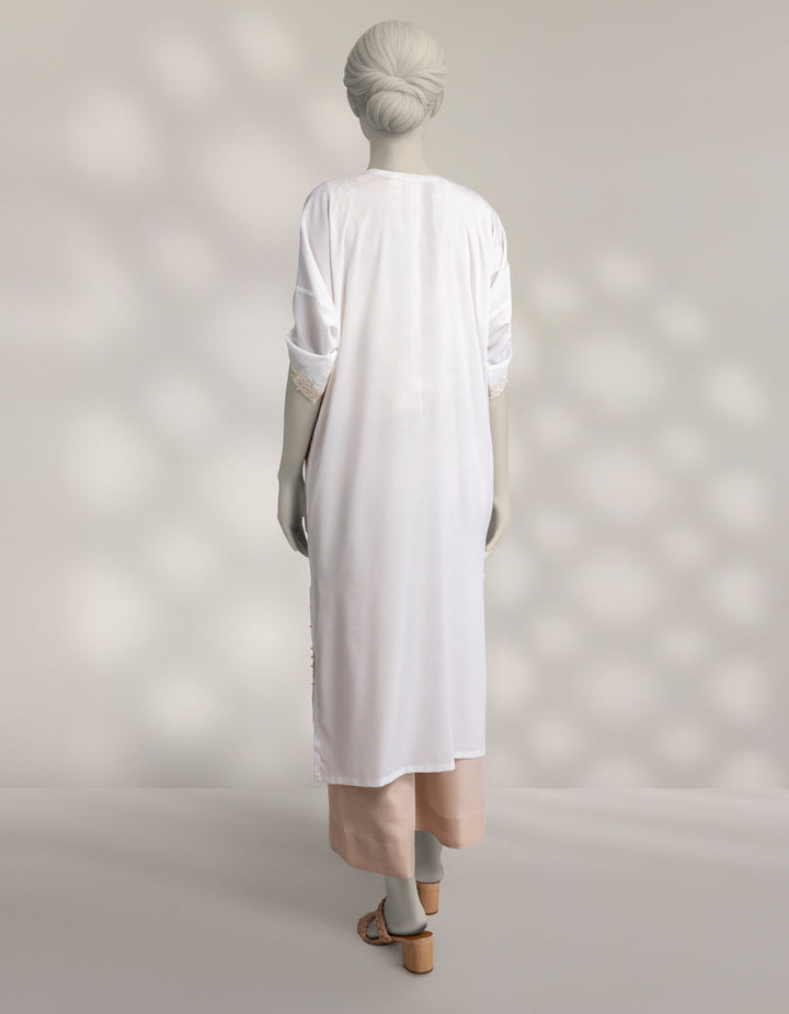 Silk White Kurti - J. Junaid Jamshed