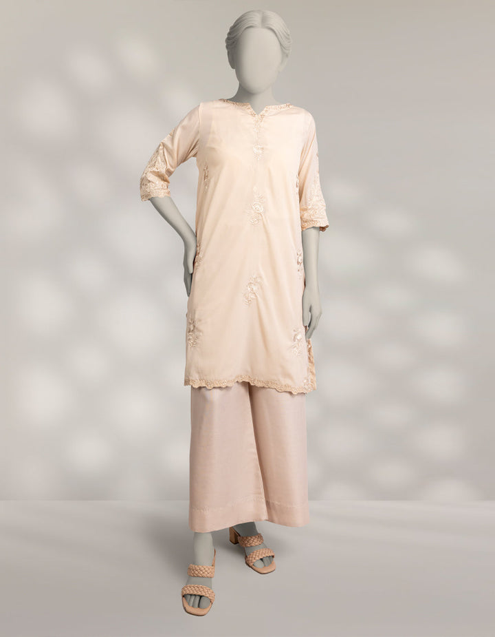 Silk Beige Kurti - J. Junaid Jamshed
