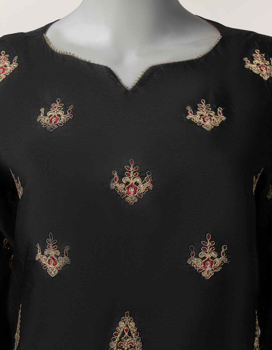 Raw Silk Black Kurti - J. Junaid Jamshed