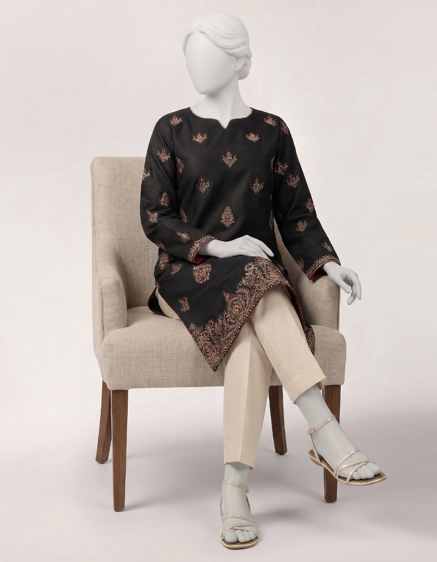 Raw Silk Black Kurti - J. Junaid Jamshed