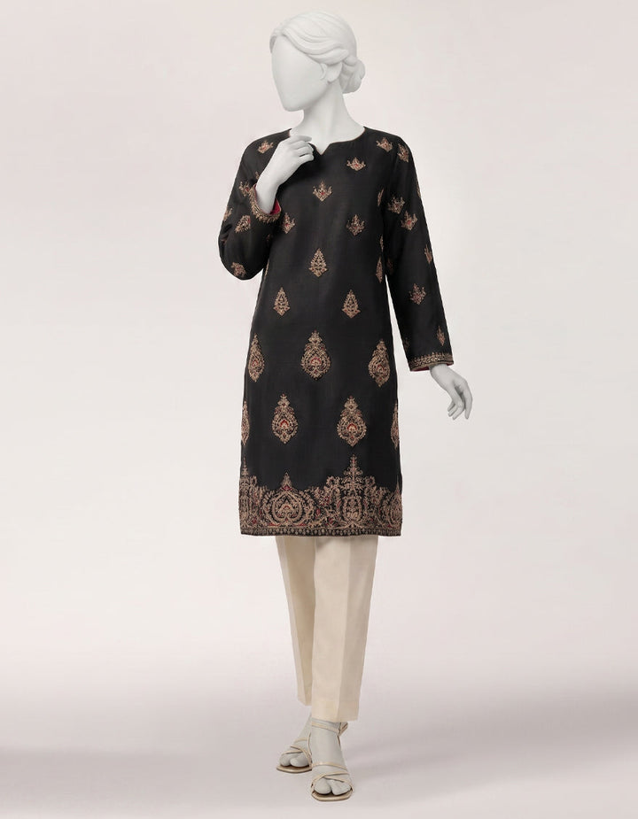 Raw Silk Black Kurti - J. Junaid Jamshed