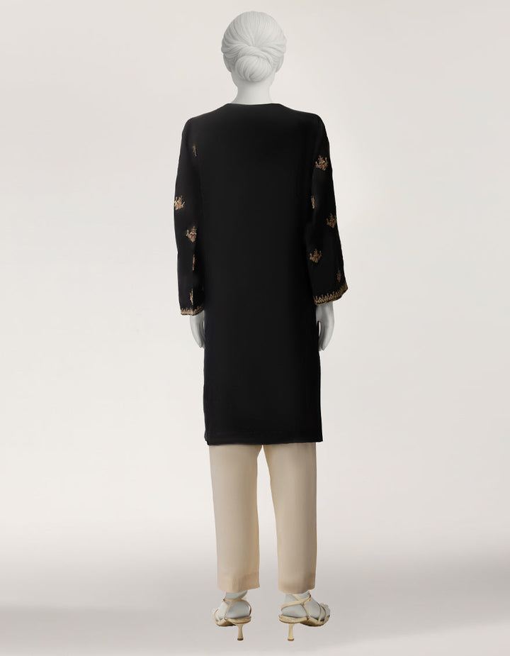 Raw Silk Black Kurti - J. Junaid Jamshed