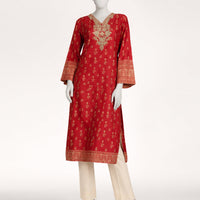 Raw Silk Red Kurti - J. Junaid Jamshed