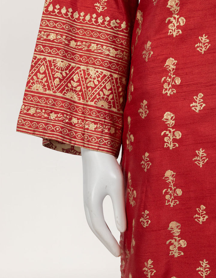 Raw Silk Red Kurti - J. Junaid Jamshed