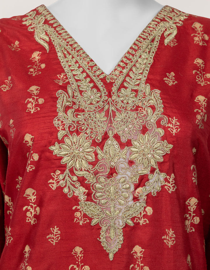 Raw Silk Red Kurti - J. Junaid Jamshed