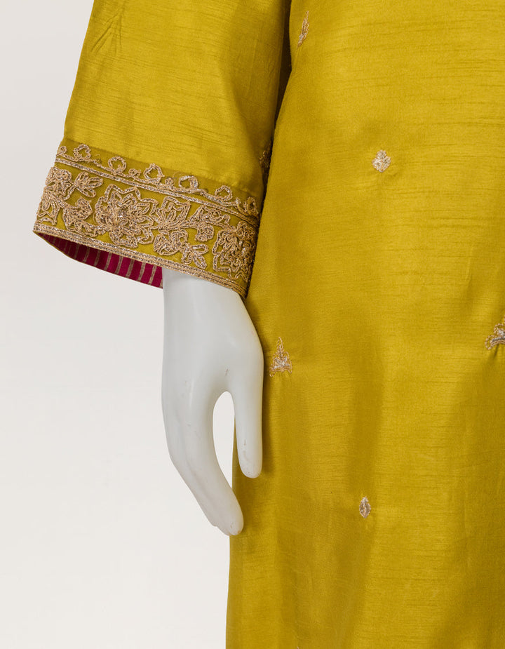 Raw Silk Olive Kurti - J. Junaid Jamshed