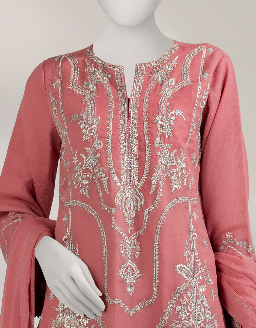 Organza Pink Unstitched Suit - J. Junaid Jamshed