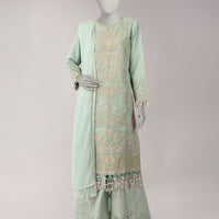 Organza Green Unstitched Suit - J. Junaid Jamshed