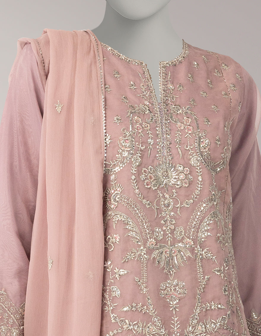 Organza Lilac Unstitched Suit - J. Junaid Jamshed