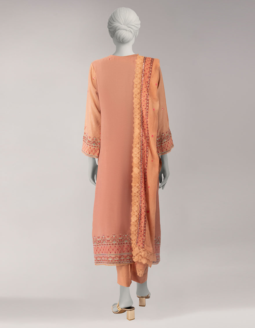Chiffon Peach Unstitched Suit - J. Junaid Jamshed