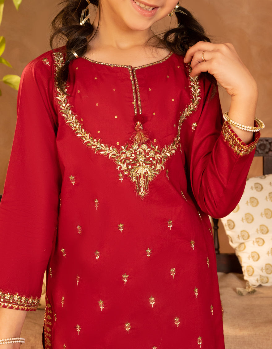 Cora Red Stitched Suit - J. Junaid Jamshed
