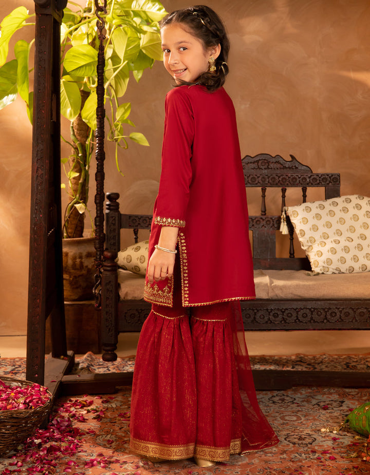Cora Red Stitched Suit - J. Junaid Jamshed