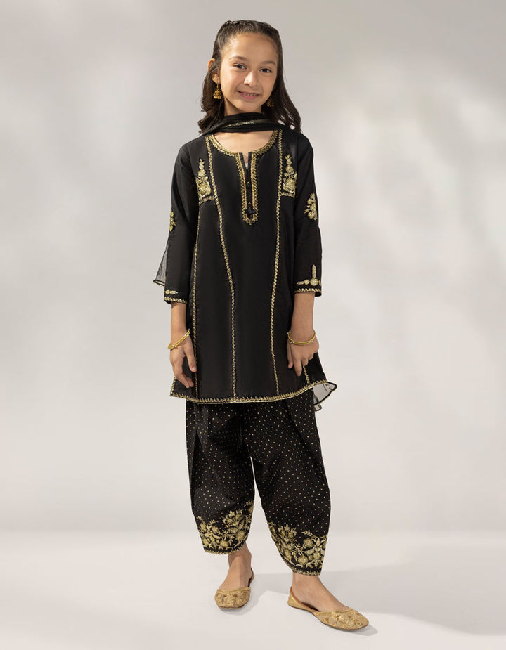 Lawn Silk Black Stitched Suit - J. Junaid Jamshed