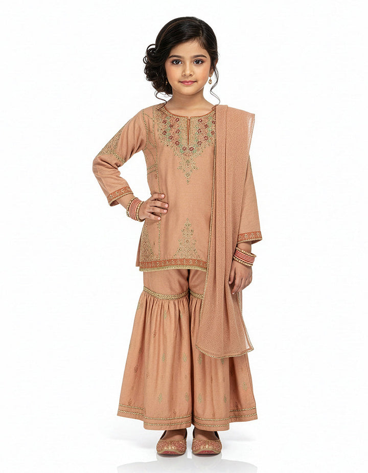 Raw Silk Peach Stitched Suit - J. Junaid Jamshed