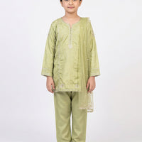 Raw Silk Green Stitched Suit - J. Junaid Jamshed