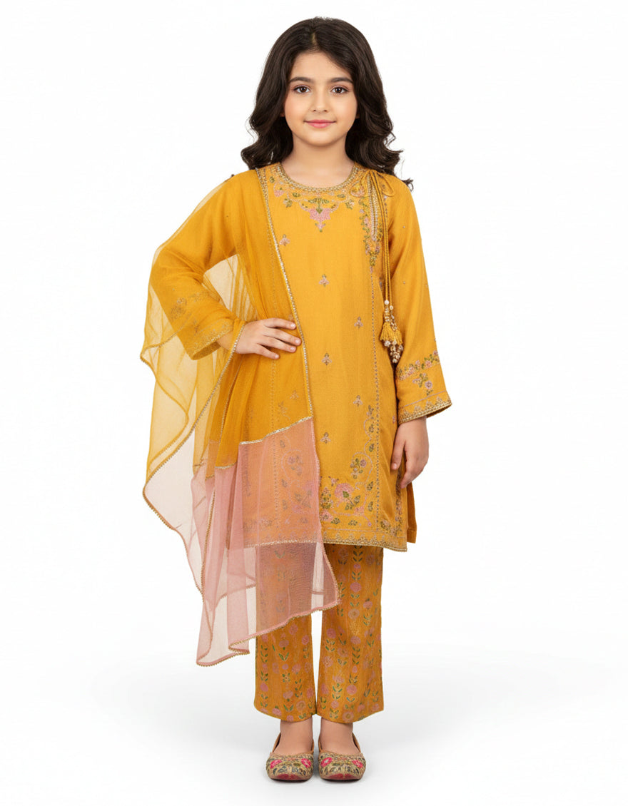 Maple Silk Mustard Stitched Suit - J. Junaid Jamshed