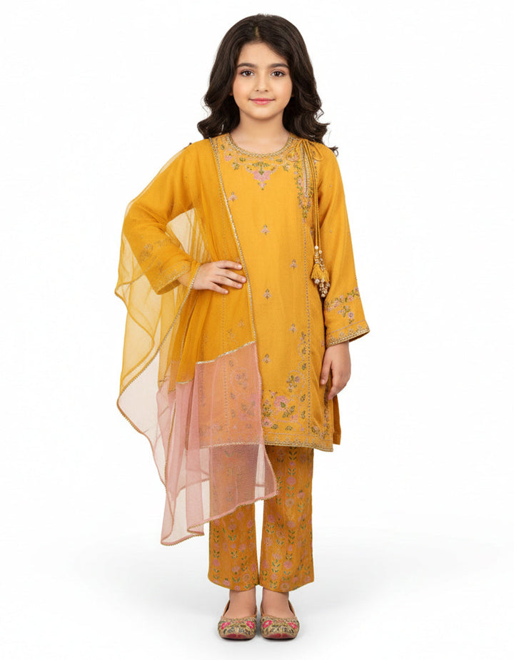 Maple Silk Mustard Stitched Suit - J. Junaid Jamshed