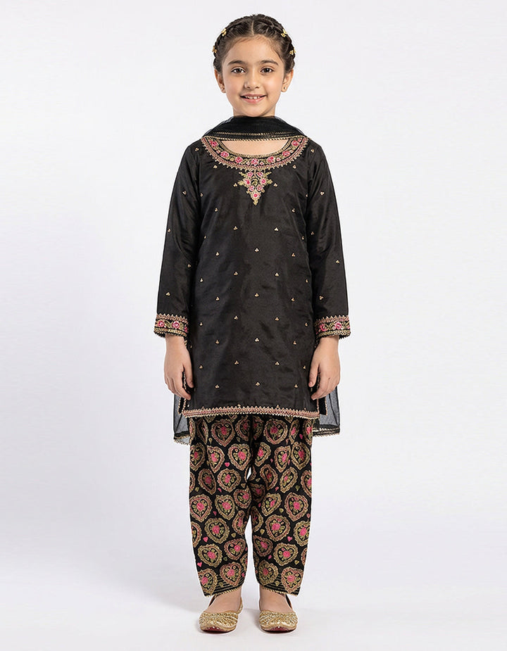 Maple Silk Black Stitched Suit - J. Junaid Jamshed