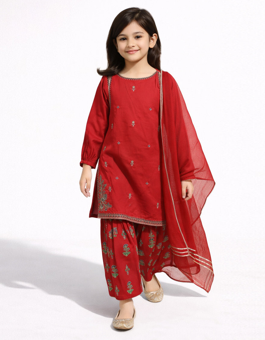 Dobby Red Stitched Suit - J. Junaid Jamshed
